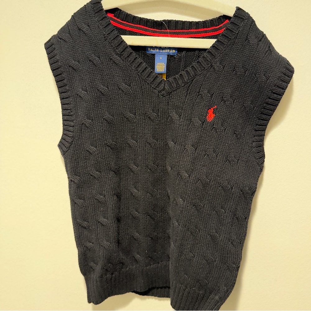 Polo Ralph Lauren Classic Cableknit Sweater Vest Black Size 4 NWT